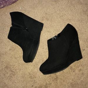 Black suede wedge booties